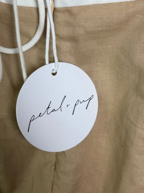 Petal + Pup Women’s Linen Blend Cutout Dress Beige White Tie Back Coastal Sz XS - Picture 11 of 13